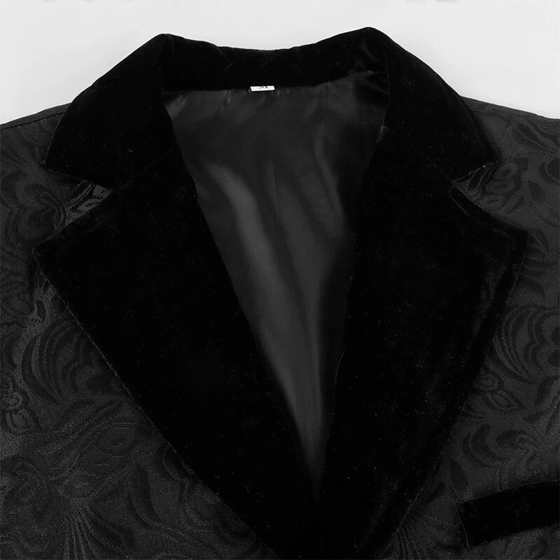 Hombres Chaleco Chaleco Medieval Retro Gótico Jacquard Chaleco Negro Cuello Terciopelo Foto 3 de 4