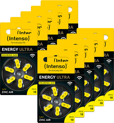 60 Intenso Energy Ultra Typ 10 Zink-Luft Hörgerätebatterien im 6er Blister