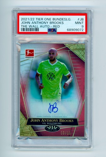 2021 John Brooks Topps Tier One Red Refractor Wolfsburg Autographed 3/10 PSA 9