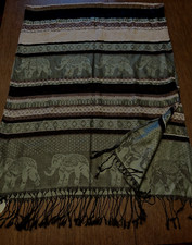 NWT Cashmere Scarf Shawl Wrap 75" x 26" Green Black Gift from Made in Jerusalem
