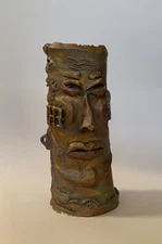 Folk Art Ugly Face Jug Vase Pottery Handmade Unique Faces Halloween Decor !