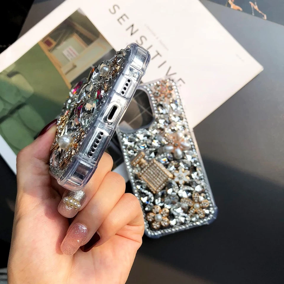 Luxury Women Bling Diamond Sparkle Clear Hand Strap Phone Case For Nokia/LG/Sony - Image 3 of 4