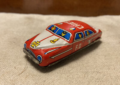 Vintage 1950's Tin Litho Friction Car “Chief” Fire Dept. 3” Toy