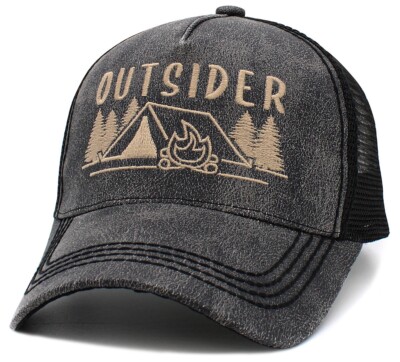 ''Outsider'' Nature & Camping Dark Gray Meshback Trucker Style  Hat by KB Ethos