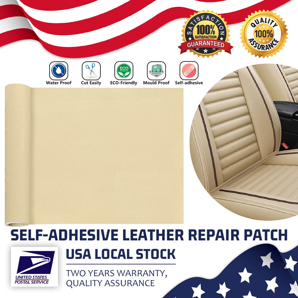 Beige Leather Repair Kit Self-Adhesive Durability Patch Stick on Sofa Car Seat