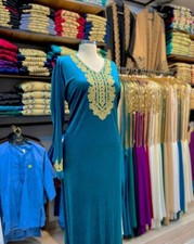Turquoise Velvet Kaftan with Gold Embroidery   Moroccan Traditional Dress