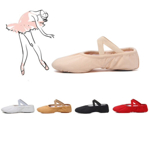 Ballet Shoes Kids Girls JAZZ Dance Canvas Split Sole Flats Child & Adult Sizes - Picture 1 of 27
