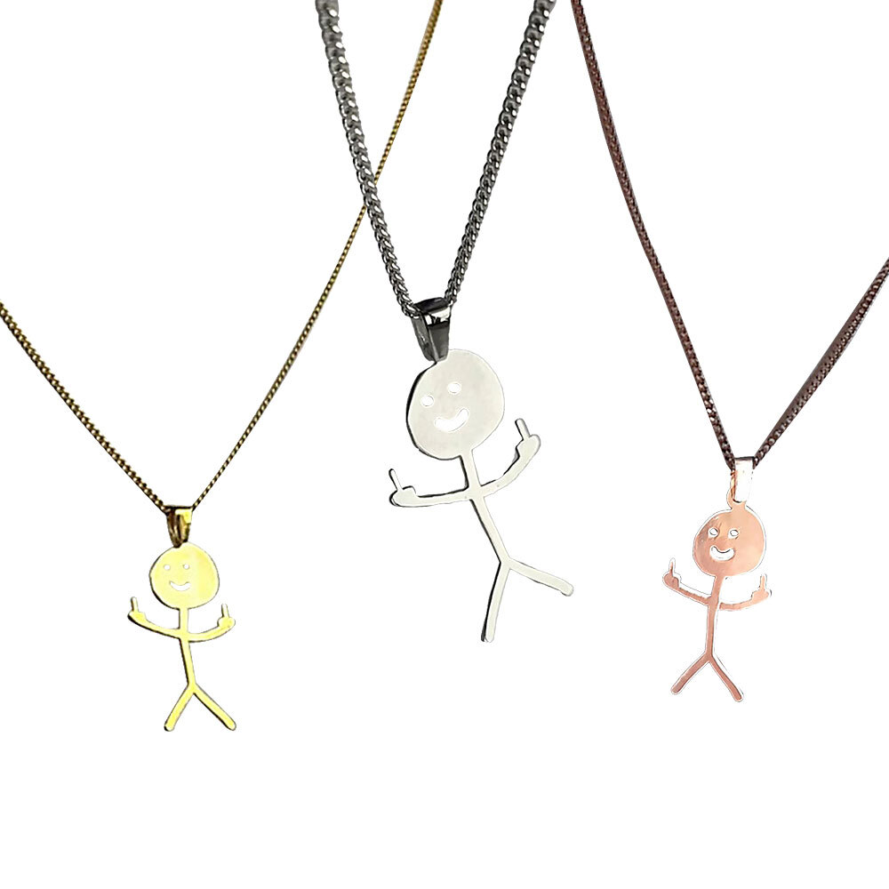 Funny Doodle Necklace, Personalized Matchstick Hand Gesture Necklaces