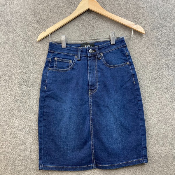 Dotti Denim Skirt Womens 6 Blue Straight Pencil Cotton Blend Mid Rise Zip 29933
