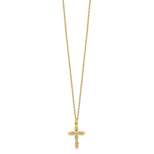 Real 10kt Tri-Color Black Hills Gold Cross Necklace; 18 inch - 第 2/6 張圖片