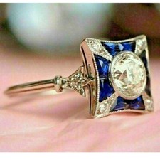 2.6CT Künstlicher Diamant Vintage Kunst Deko Verlobungsring 14K Vergoldet Silber