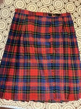 VTG Scottish Tartan Red Plaid Wool Scottish Kilt Skirt SEE MEASUREMENT