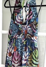 Warehouse Halter Neck back elasticated Maxi dress botanical print sz 12