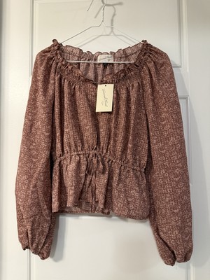 UNIVERSAL THREAD Women Blouse sz S V-Neck Double Tie Front L/S Stretch NWT