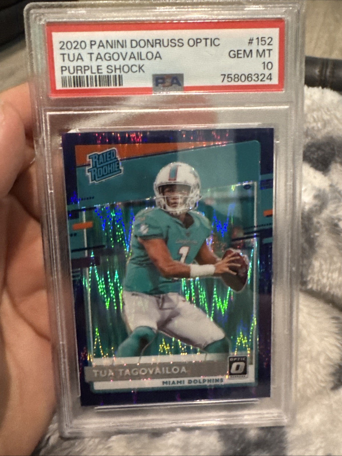 2020 Panini Donruss Optic Rated Rookies Tua Tagovailoa #152 Purple Shock PSA 10