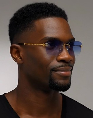 Sunglasses Square Rimless Lens Retro Vintage Classic Trendy Gold Metal Fashion