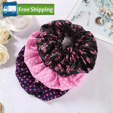 3pcs Waterproof Double Layer Shower Caps Polka Dot Reusable Bathing Hair Cap UK