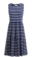 J. Crew Fac Sleeveless Blue White striped knit tiered dress Size Medium 