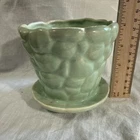 McCoy Vintage Pebble Flower Pot Planter with Attached Saucer 4" Mint Green