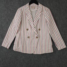 Dolan Blazer Women XS Cream Pink Striped Anna Linen Blend Double Breasted Anthro