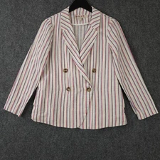 Dolan Blazer Women XS Cream Pink Striped Anna Linen Blend Double Breasted Anthro