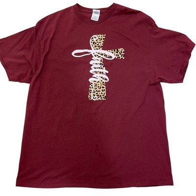 Delta Pro Weight Graphic T-Shirt Faith Cross Leopard Print 2XL *Small Stain