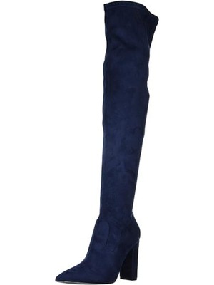 chinese dress ladies Women Navy Blue Solid Ankle Length Boots – ShoeTree main image 1