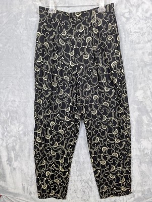 Toni Garment for C.C. Magic Pants Womens 14 Black Floral Print Pleated Made USA