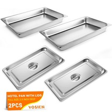 Hotel Pans with Lids 2 Pack 1/1 Size 2.5"Deep 1.2mm Thick Steam Table Full