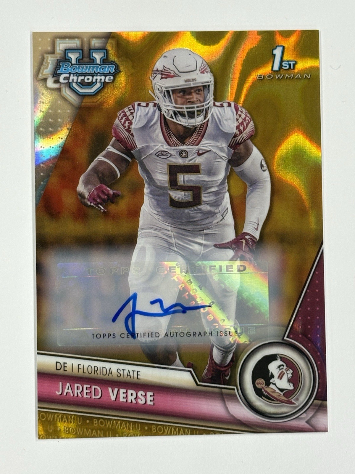 2023 Bowman Chrome University Auto Gold Refractors #60 Jared Verse /50 RC