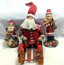 Santa Claus Figurine Set Vintage Christmas Lot of 3 Holiday Display Decor