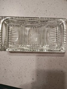 Vintage Triple Well Pressed Glass Inkwell Insert With Star Pattern Bottom