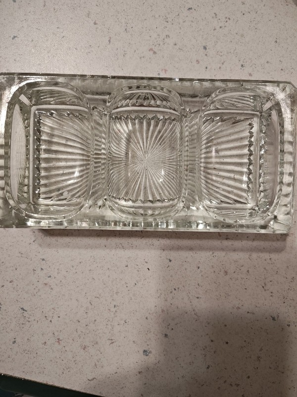 Vintage Triple Well Pressed Glass Inkwell Insert With Star Pattern Bottom