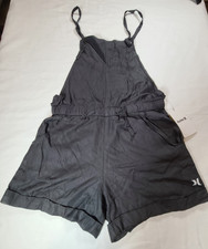 NWT Hurley Charcoal Grey Romper Shorts 100 Viscose Size L Adjustable Straps