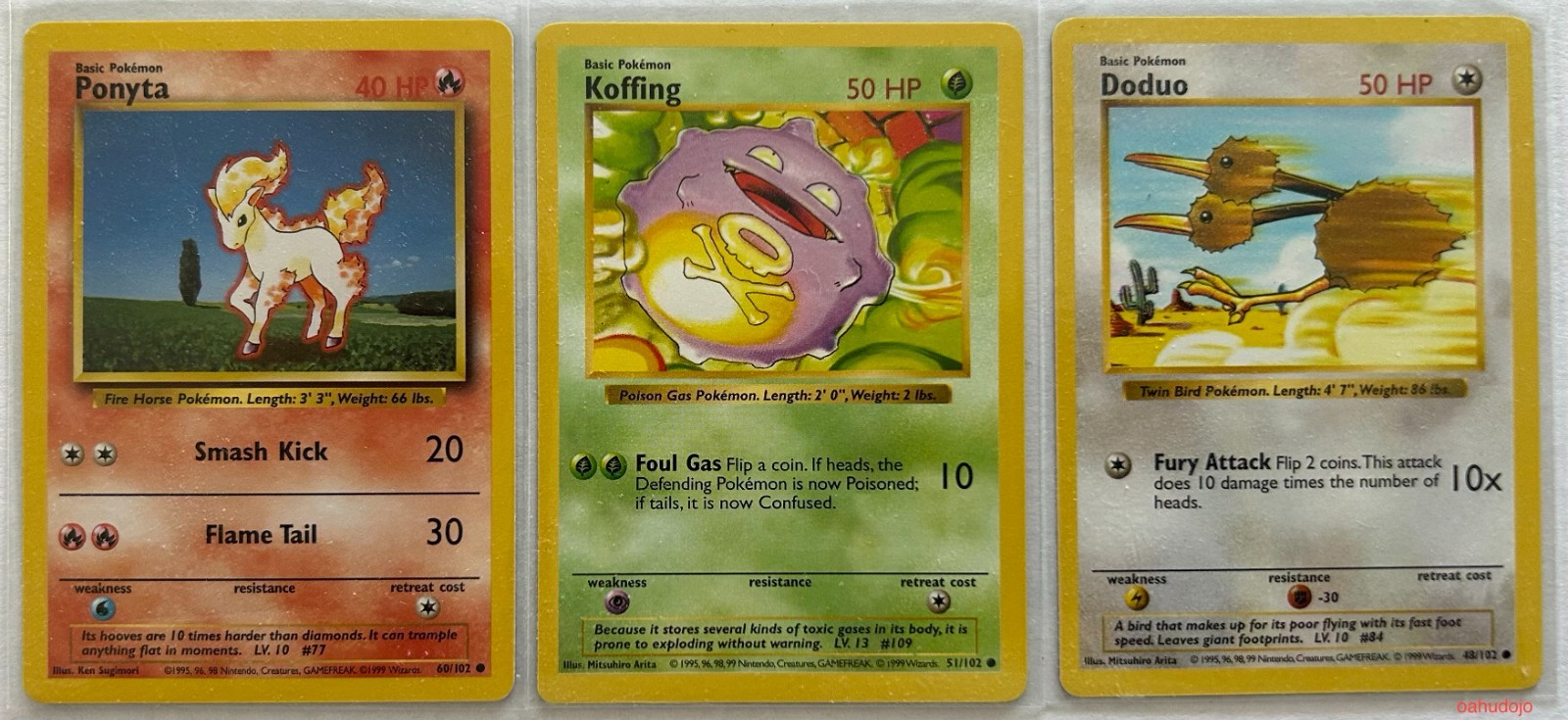 1999 Pokemon Base Set (Shadowless) Lot of 3 PONYTA Koffling DODUO