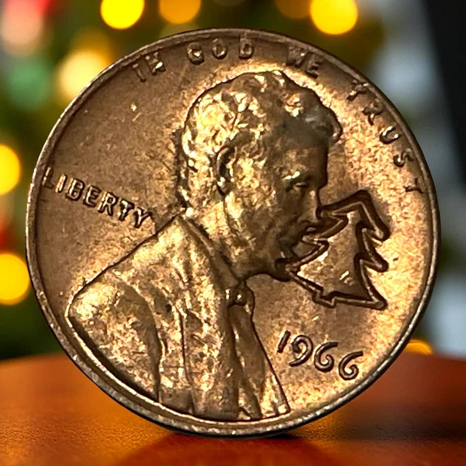 1966 Christmas Santa Claus Counter Stamp Holiday Tree Lincoln Cent Imprint - Image 2 of 4