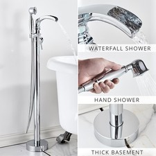 Chrome Freestanding Bathtub Faucet System Bathroom Floor Mount Tub Filler Mixer