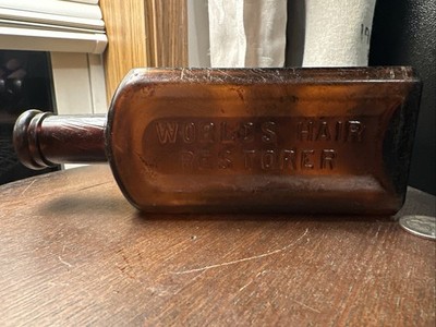 MRS.S.A.ALLEN'S WORLDS HAIR RESTORER NEW YORK AMBER  1870s APPLIED LIP BOTTLE