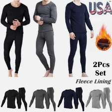 Men's Fleece Lined Long Johns Thermal Underwear Base Layer Set for Cold Weather