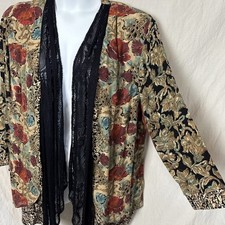 Vintage Carole Little II Womens 16W Boho Flowy Jacket-Lace Cardigan Floral Plus
