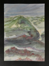 Gemälde Aquarell Willi Ulfig (1910-1983) Dünen Landschaft 30x21 cm 1974