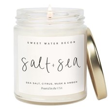 Candle - Sea Salt, Citrus, Amber, Musk, Script Label Clear Jar Salt and Sea