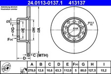 2x ATE Bremsscheibe 24.0113-0137.1 f&uuml;r MERCEDES W123 S123 C123 W115 W114 123 200