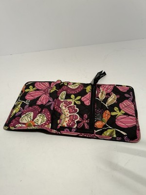 Vera Bradley TriFold Wallet Snap Close Black Pink Pirouette Bouquet Pattern READ