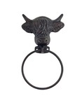 Two Cast Iron Highland Cow Head Towel Ring Hanger Rustic Farmhouse Decor Wall — photo 1