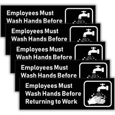 5 PCS Employees Must Wash Hands Sign 9x3 Inches 120 Mil Plastic Waterproof