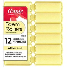 Medium Foam Hair Rollers 7/8 Inch Yellow 12 Piece Set Heatless Curling Rods Soft