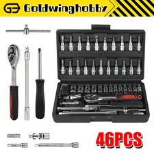 46X Ratchet Wrench Socket Set Spanner Tool Kit Metric / SAE 1/4" Hand Tool Set
