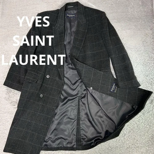 SAINT LAURENT (YSL) Cappotto Yves Saint Laurent doppio chester lana vintage check taglia L