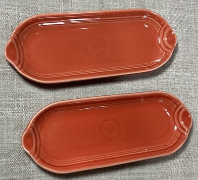 2 Fiestaware Persimmon Oblong Relish Tray 9  Serving Platter HLC Fiesta